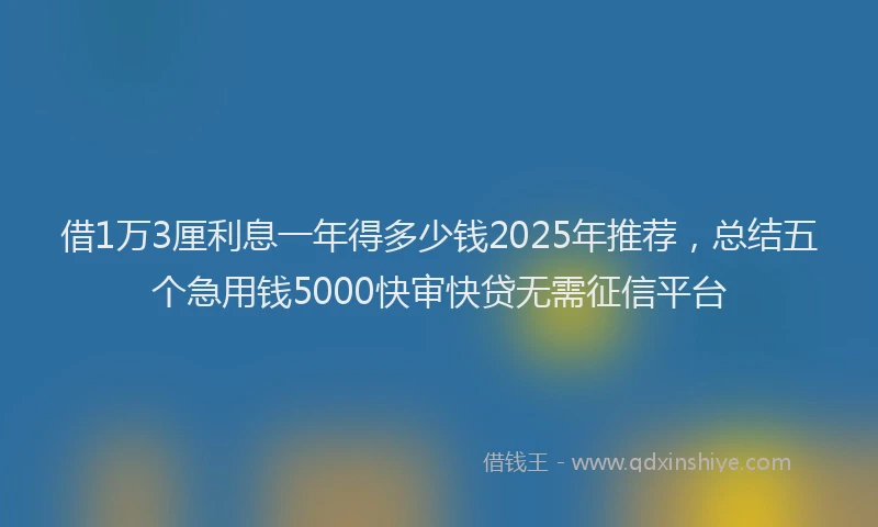 借1万3厘利息一年得多少钱2025年推荐，总结五个急用钱5000快审快贷无需征信平台