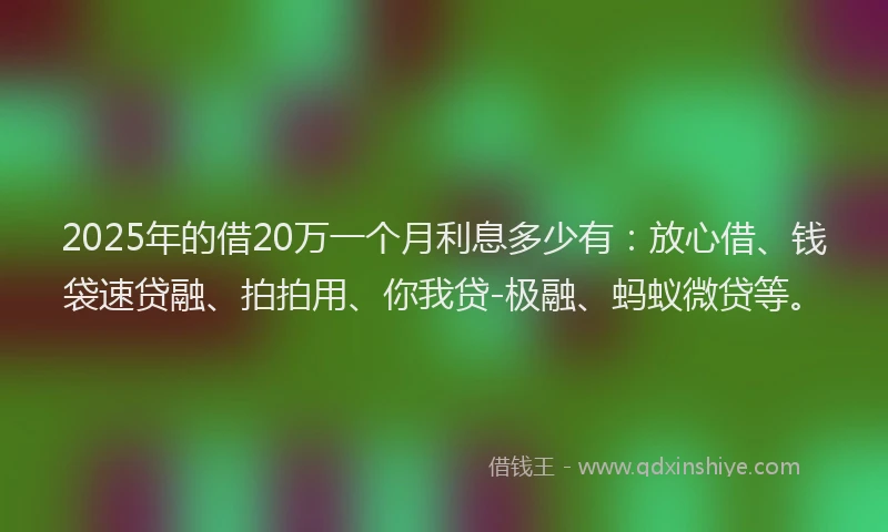 2025年的借20万一个月利息多少有：放心借、钱袋速贷融、拍拍用、你我贷-极融、蚂蚁微贷等。
