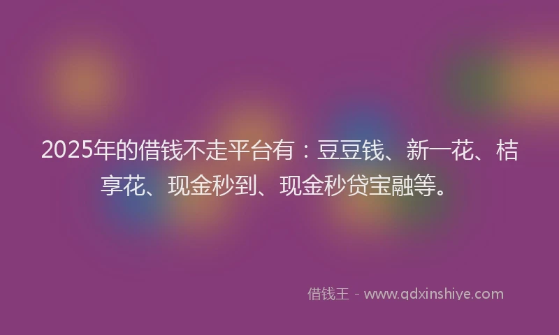 2025年的借钱不走平台有：豆豆钱、新一花、桔享花、现金秒到、现金秒贷宝融等。