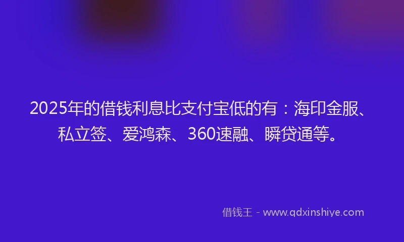 2025年的借钱利息比支付宝低的有：海印金服、私立签、爱鸿森、360速融、瞬贷通等。