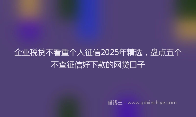 企业税贷不看重个人征信2025年精选，盘点五个不查征信好下款的网贷口子