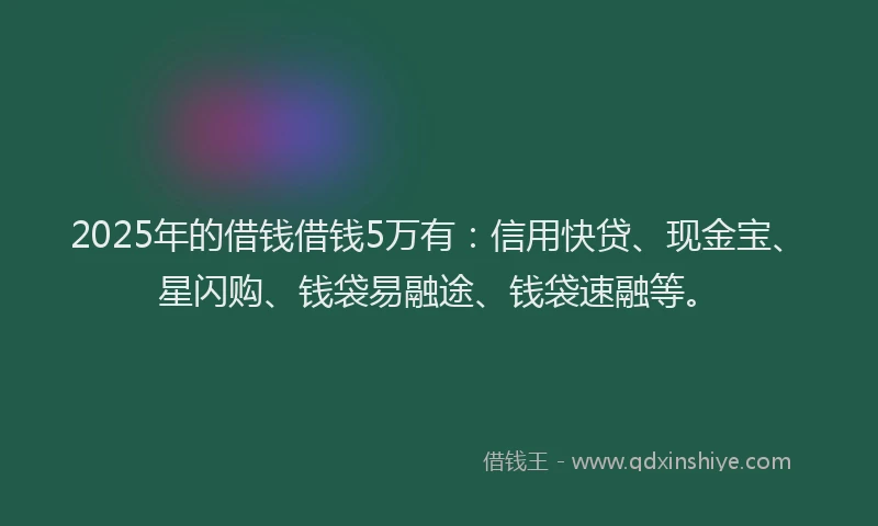 2025年的借钱借钱5万有：信用快贷、现金宝、星闪购、钱袋易融途、钱袋速融等。