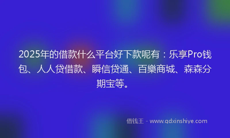 2025年的借款什么平台好下款呢有：乐享Pro钱包、人人贷借款、瞬信贷通、百樂商城、森森分期宝等。