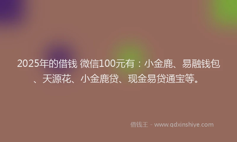 2025年的借钱 微信100元有：小金鹿、易融钱包、天源花、小金鹿贷、现金易贷通宝等。