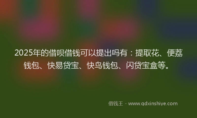 2025年的借呗借钱可以提出吗有：提取花、便荔钱包、快易贷宝、快鸟钱包、闪贷宝盒等。