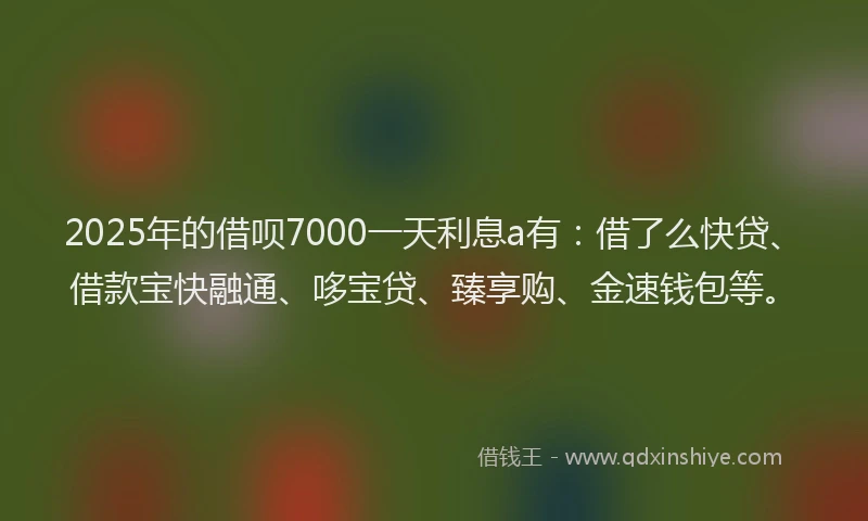 2025年的借呗7000一天利息a有：借了么快贷、借款宝快融通、哆宝贷、臻享购、金速钱包等。