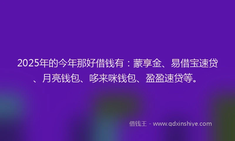 2025年的今年那好借钱有：蒙享金、易借宝速贷、月亮钱包、哆来咪钱包、盈盈速贷等。