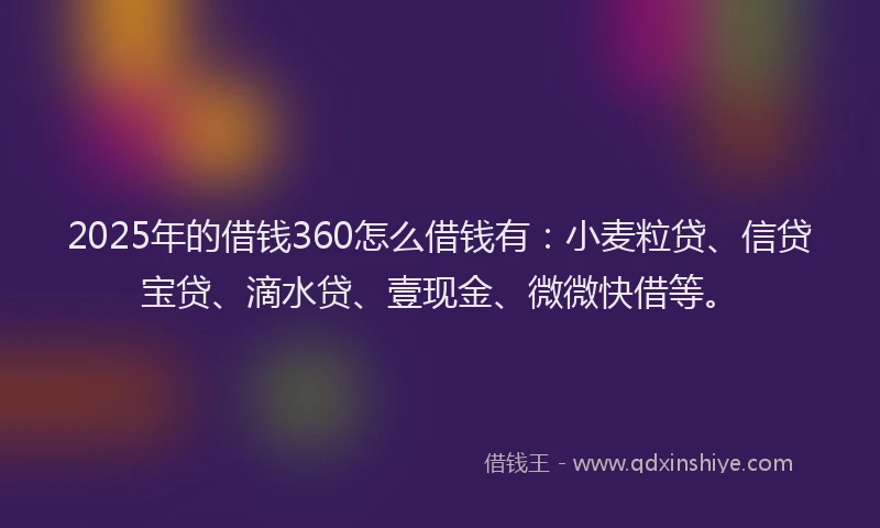 2025年的借钱360怎么借钱有：小麦粒贷、信贷宝贷、滴水贷、壹现金、微微快借等。