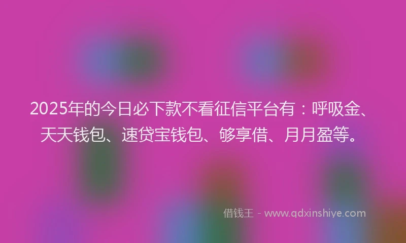 2025年的今日必下款不看征信平台有：呼吸金、天天钱包、速贷宝钱包、够享借、月月盈等。