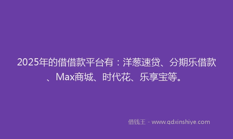 2025年的借借款平台有：洋葱速贷、分期乐借款、Max商城、时代花、乐享宝等。