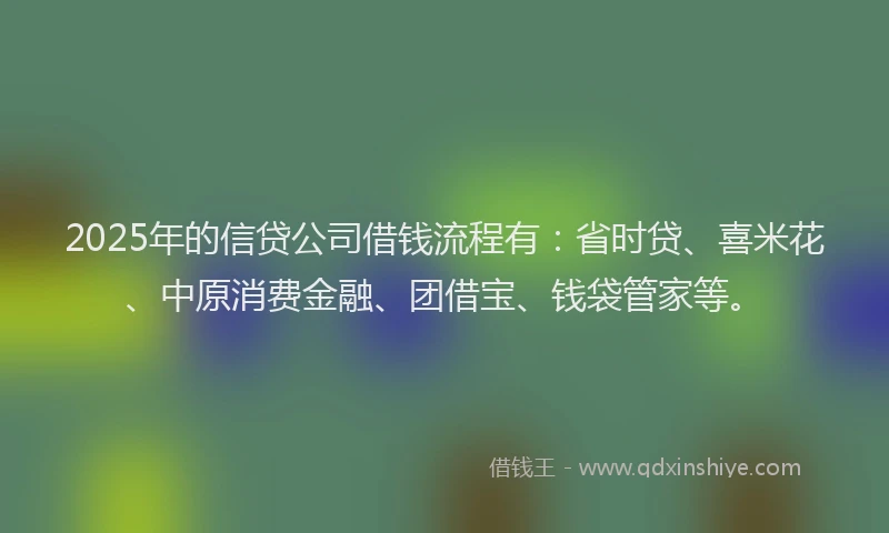2025年的信贷公司借钱流程有：省时贷、喜米花、中原消费金融、团借宝、钱袋管家等。