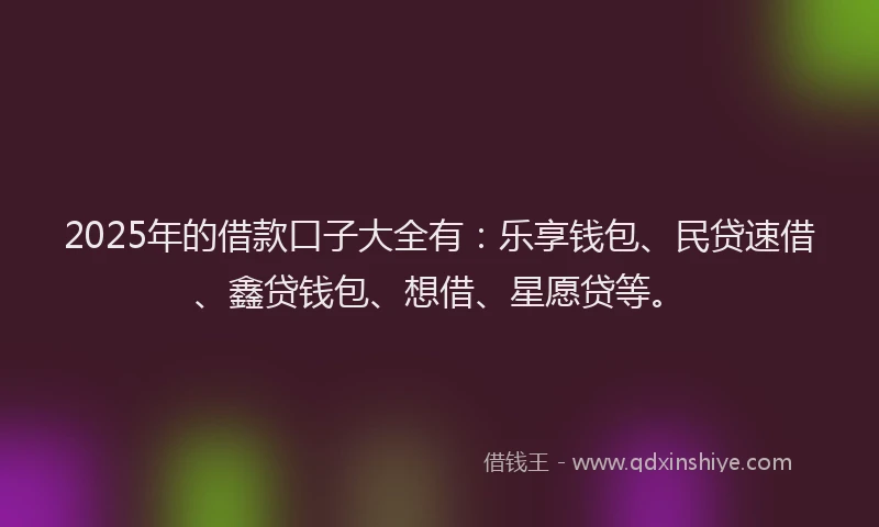 2025年的借款口子大全有：乐享钱包、民贷速借、鑫贷钱包、想借、星愿贷等。