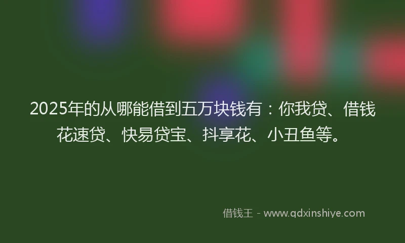 2025年的从哪能借到五万块钱有：你我贷、借钱花速贷、快易贷宝、抖享花、小丑鱼等。