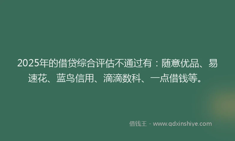 2025年的借贷综合评估不通过有：随意优品、易速花、蓝鸟信用、滴滴数科、一点借钱等。