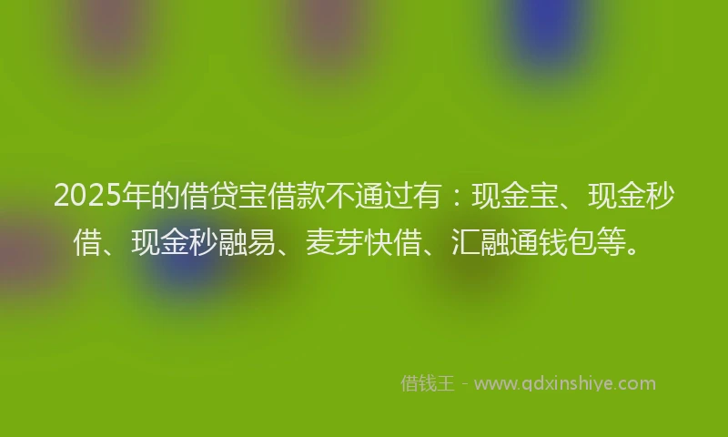 2025年的借贷宝借款不通过有：现金宝、现金秒借、现金秒融易、麦芽快借、汇融通钱包等。