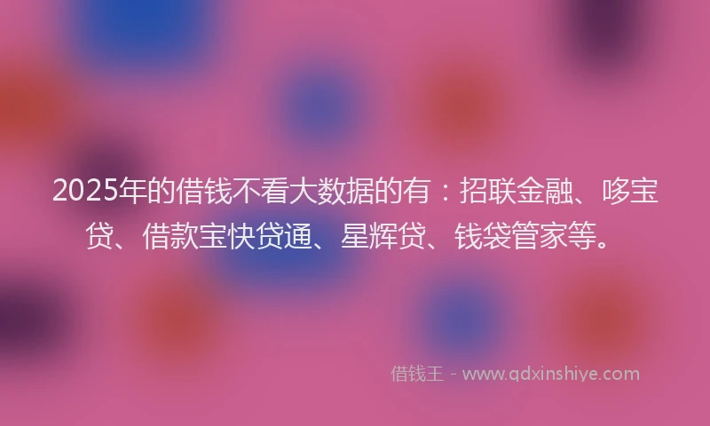 2025年的借钱不看大数据的有：招联金融、哆宝贷、借款宝快贷通、星辉贷、钱袋管家等。