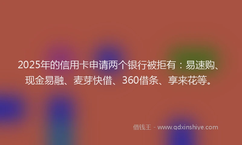 2025年的信用卡申请两个银行被拒有：易速购、现金易融、麦芽快借、360借条、享来花等。