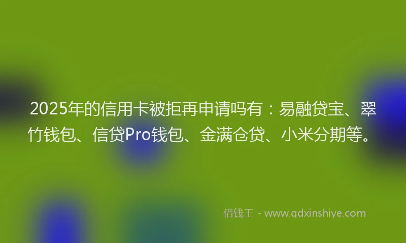 2025年的信用卡被拒再申请吗有：易融贷宝、翠竹钱包、信贷Pro钱包、金满仓贷、小米分期等。