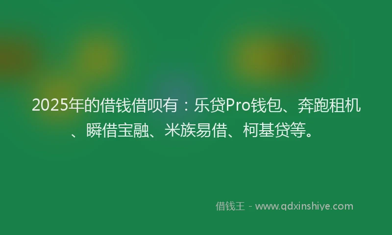 2025年的借钱借呗有：乐贷Pro钱包、奔跑租机、瞬借宝融、米族易借、柯基贷等。
