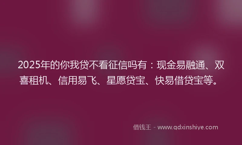 2025年的你我贷不看征信吗有：现金易融通、双喜租机、信用易飞、星愿贷宝、快易借贷宝等。