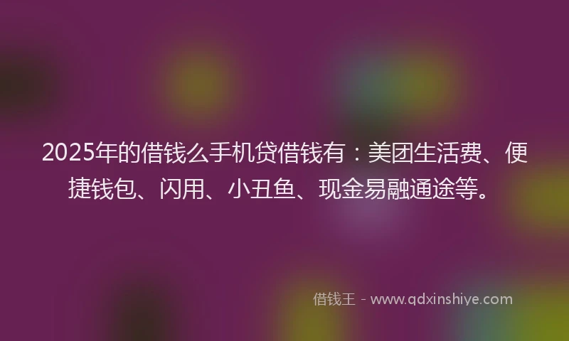 2025年的借钱么手机贷借钱有：美团生活费、便捷钱包、闪用、小丑鱼、现金易融通途等。