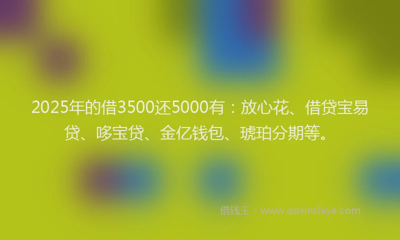 2025年的借3500还5000有：放心花、借贷宝易贷、哆宝贷、金亿钱包、琥珀分期等。