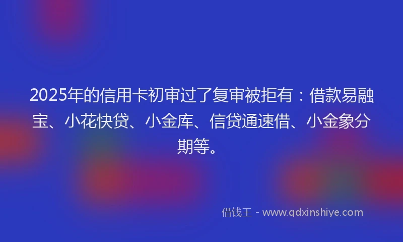 2025年的信用卡初审过了复审被拒有：借款易融宝、小花快贷、小金库、信贷通速借、小金象分期等。