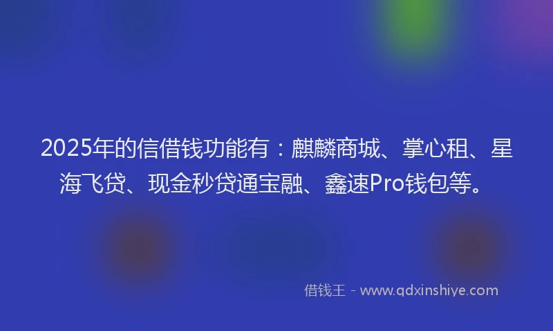 2025年的信借钱功能有：麒麟商城、掌心租、星海飞贷、现金秒贷通宝融、鑫速Pro钱包等。