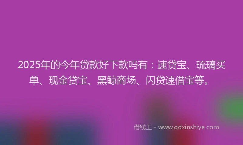 2025年的今年贷款好下款吗有：速贷宝、琉璃买单、现金贷宝、黑鲸商场、闪贷速借宝等。