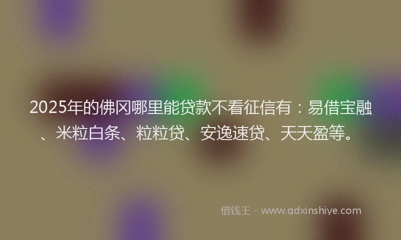 2025年的佛冈哪里能贷款不看征信有：易借宝融、米粒白条、粒粒贷、安逸速贷、天天盈等。