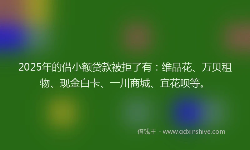 2025年的借小额贷款被拒了有：维品花、万贝租物、现金白卡、一川商城、宜花呗等。