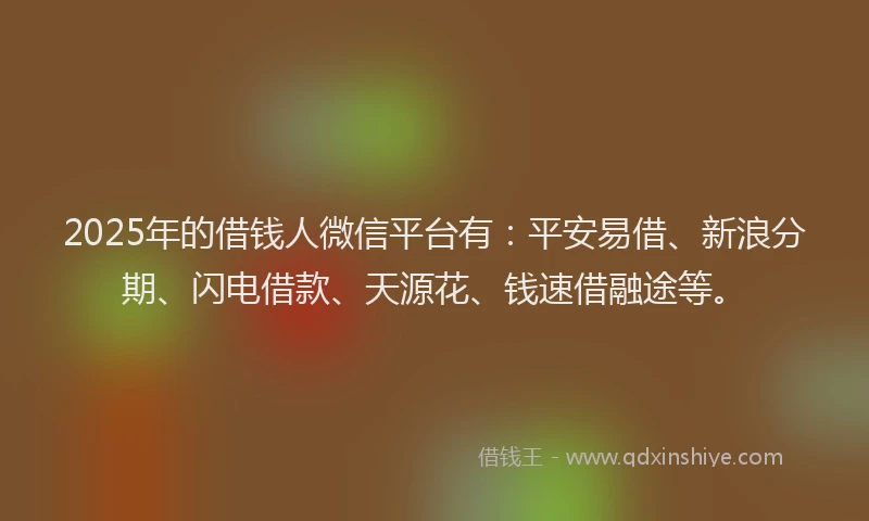 2025年的借钱人微信平台有：平安易借、新浪分期、闪电借款、天源花、钱速借融途等。