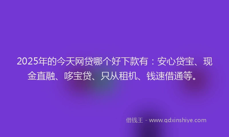 2025年的今天网贷哪个好下款有：安心贷宝、现金直融、哆宝贷、只从租机、钱速借通等。