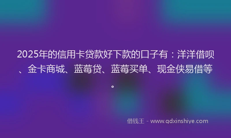 2025年的信用卡贷款好下款的口子有：洋洋借呗、金卡商城、蓝莓贷、蓝莓买单、现金侠易借等。
