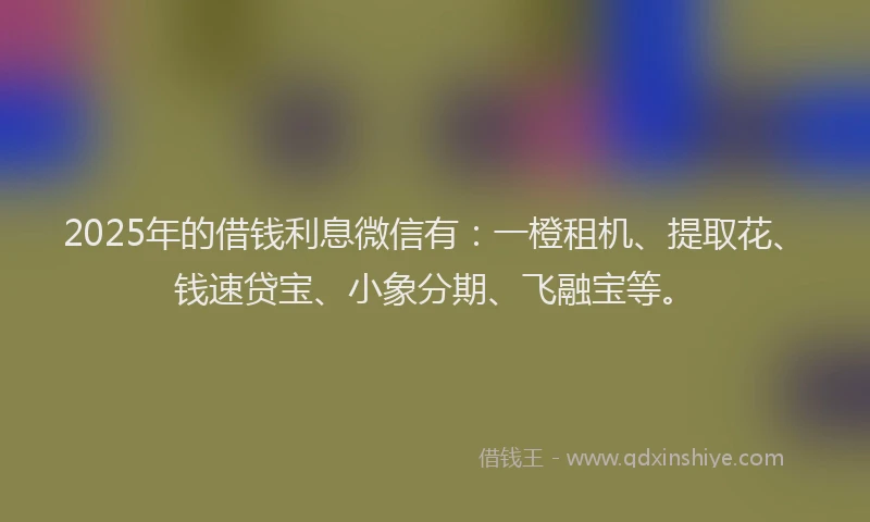 2025年的借钱利息微信有：一橙租机、提取花、钱速贷宝、小象分期、飞融宝等。