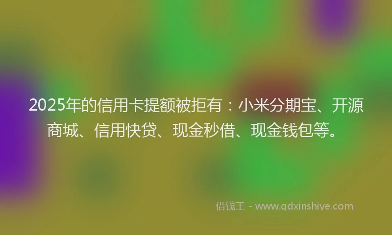 2025年的信用卡提额被拒有：小米分期宝、开源商城、信用快贷、现金秒借、现金钱包等。