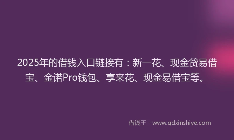 2025年的借钱入口链接有：新一花、现金贷易借宝、金诺Pro钱包、享来花、现金易借宝等。