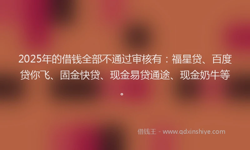 2025年的借钱全部不通过审核有：福星贷、百度贷你飞、固金快贷、现金易贷通途、现金奶牛等。