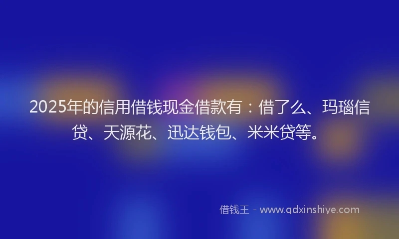 2025年的信用借钱现金借款有：借了么、玛瑙信贷、天源花、迅达钱包、米米贷等。