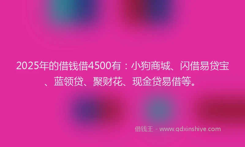 2025年的借钱借4500有：小狗商城、闪借易贷宝、蓝领贷、聚财花、现金贷易借等。