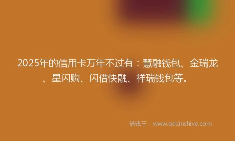 2025年的信用卡万年不过有：慧融钱包、金瑞龙、星闪购、闪借快融、祥瑞钱包等。