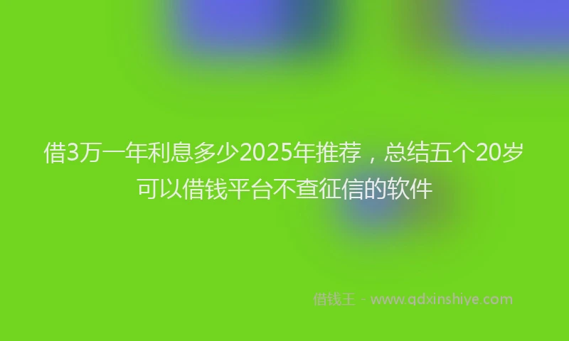 借3万一年利息多少2025年推荐，总结五个20岁可以借钱平台不查征信的软件