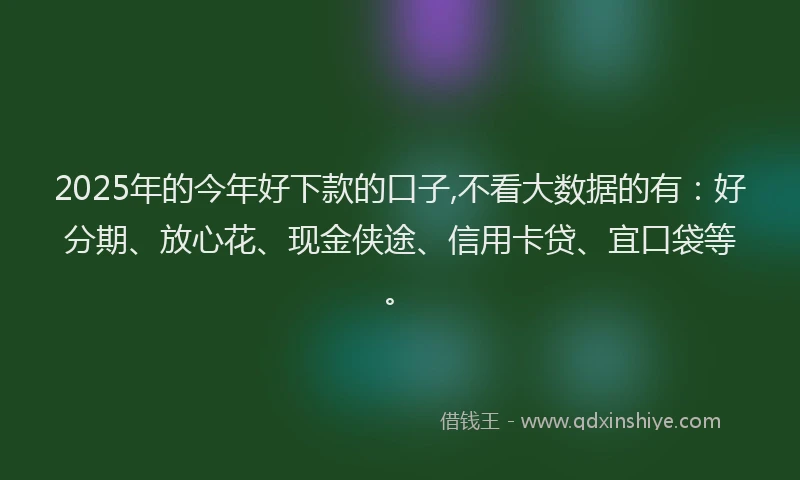 2025年的今年好下款的口子,不看大数据的有：好分期、放心花、现金侠途、信用卡贷、宜口袋等。