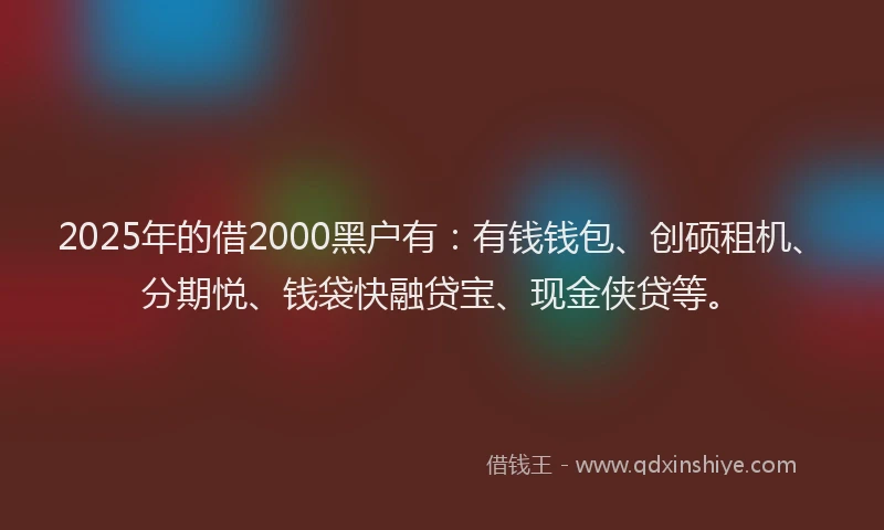 2025年的借2000黑户有：有钱钱包、创硕租机、分期悦、钱袋快融贷宝、现金侠贷等。