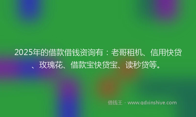 2025年的借款借钱资询有：老哥租机、信用快贷、玫瑰花、借款宝快贷宝、读秒贷等。