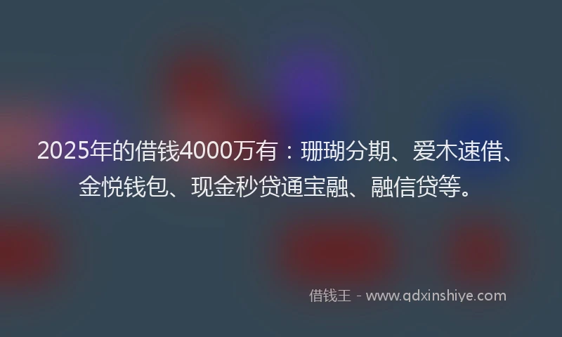 2025年的借钱4000万有：珊瑚分期、爱木速借、金悦钱包、现金秒贷通宝融、融信贷等。