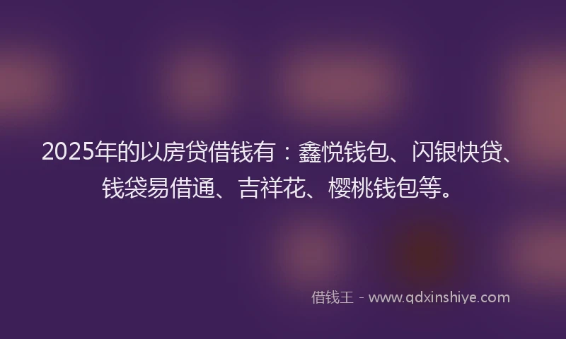 2025年的以房贷借钱有：鑫悦钱包、闪银快贷、钱袋易借通、吉祥花、樱桃钱包等。