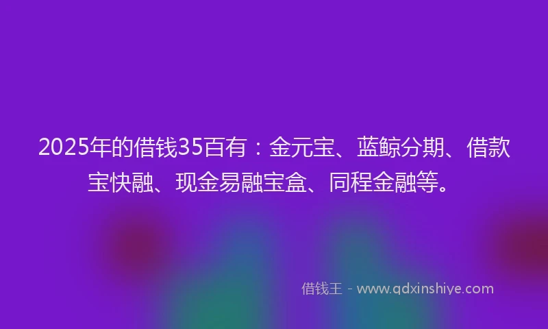 2025年的借钱35百有：金元宝、蓝鲸分期、借款宝快融、现金易融宝盒、同程金融等。