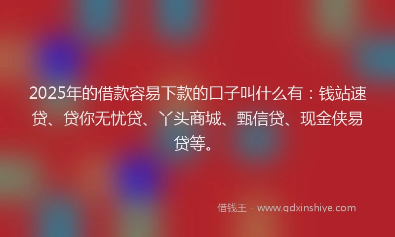 2025年的借款容易下款的口子叫什么有：钱站速贷、贷你无忧贷、丫头商城、甄信贷、现金侠易贷等。