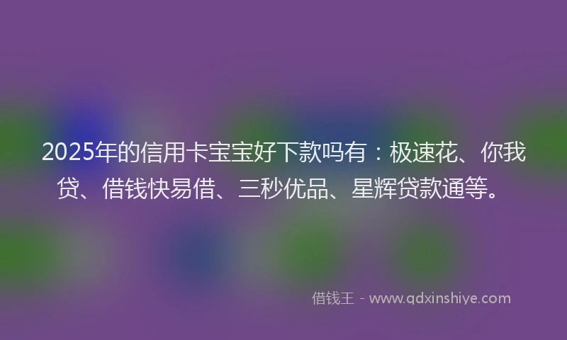 2025年的信用卡宝宝好下款吗有：极速花、你我贷、借钱快易借、三秒优品、星辉贷款通等。